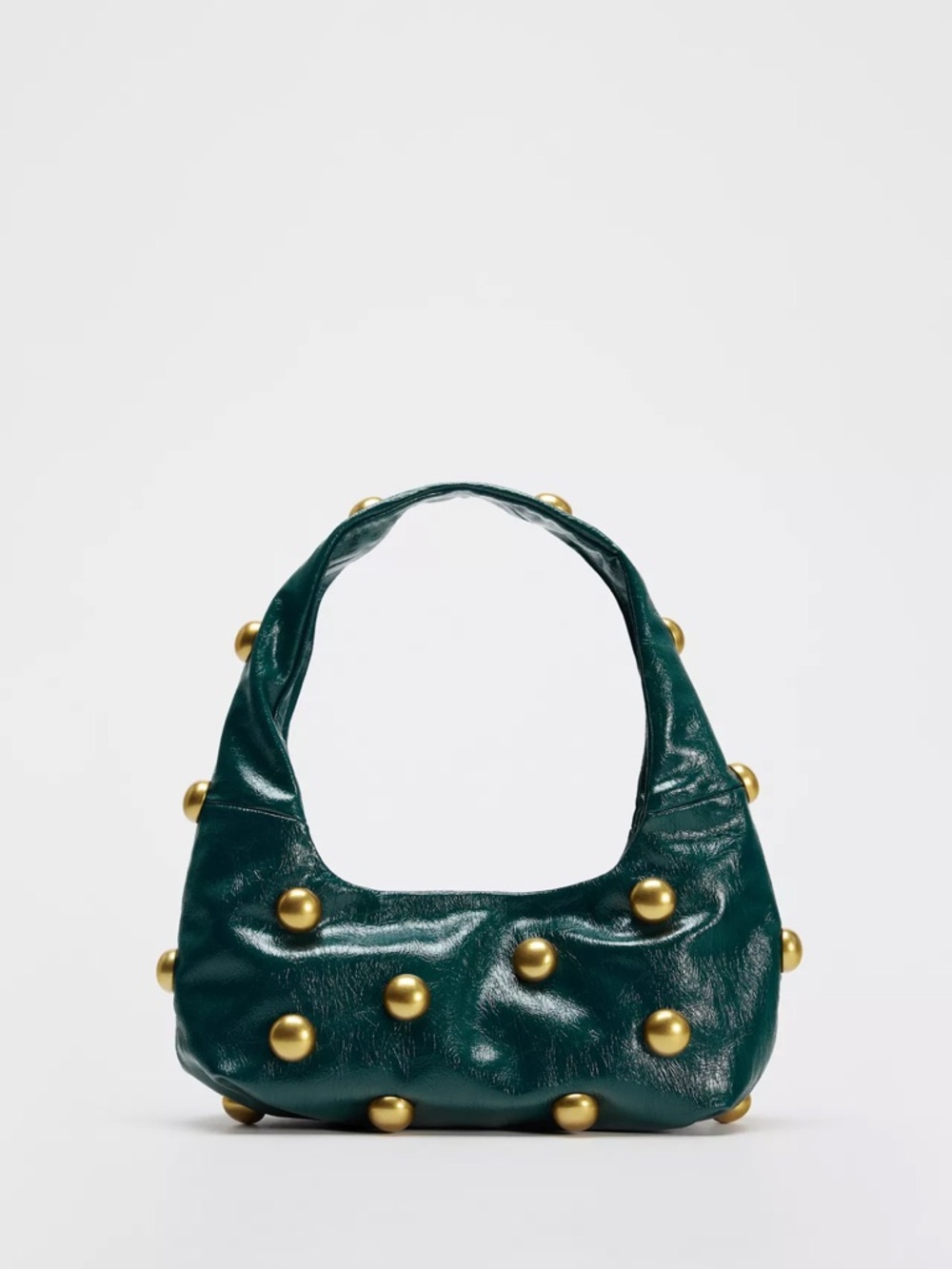 Zara Emerald Green Shoulder Bag with Gold Studs